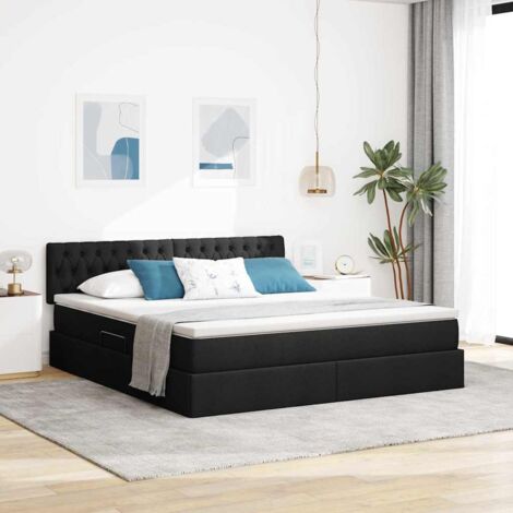 Cama con almacenamiento y LED con LED Negro 160 x 200 cm tela
