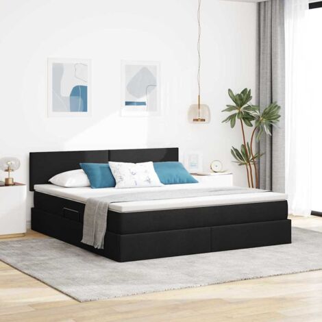 Cama con almacenamiento y LED con LED Negro 160 x 200 cm tela