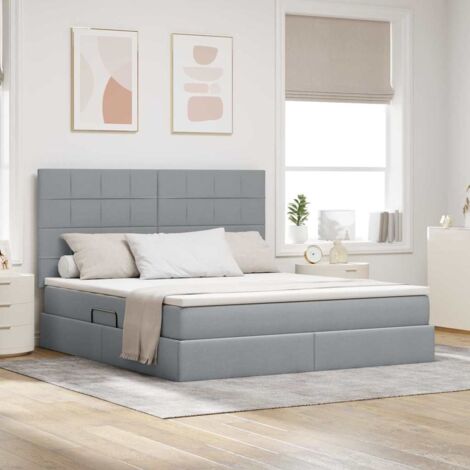 Cama con almacenamiento y LED Gris Claro 160 x 200 cm Poliéster