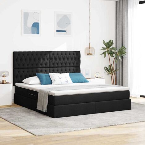 Cama con almacenamiento y LED Negro 160 x 200 cm Poliéster