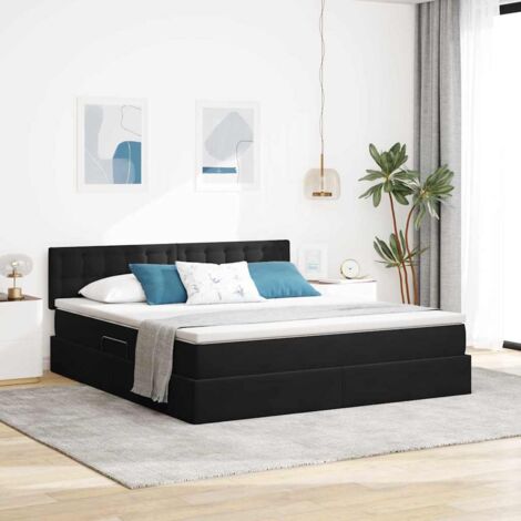 Cama con almacenamiento y LED Negro 160 x 200 cm Terciopelo