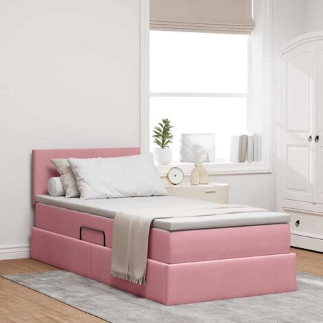 Cama con almacenamiento y LED Rosa 100 x 200 cm Terciopelo