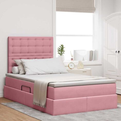 Cama con almacenamiento y LED Rosa 120 x 200 cm Terciopelo