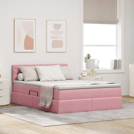 Cama con almacenamiento y LED Rosa 140 x 200 cm Terciopelo