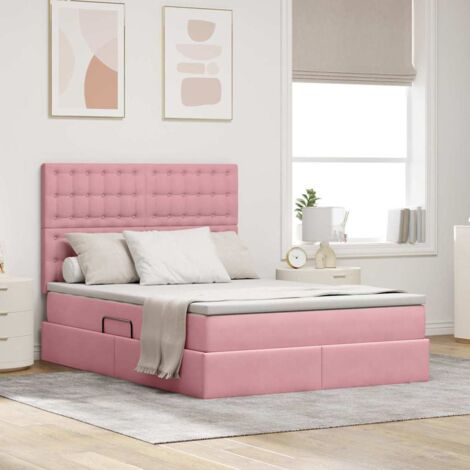 Cama con almacenamiento y LED Rosa 140 x 200 cm Terciopelo