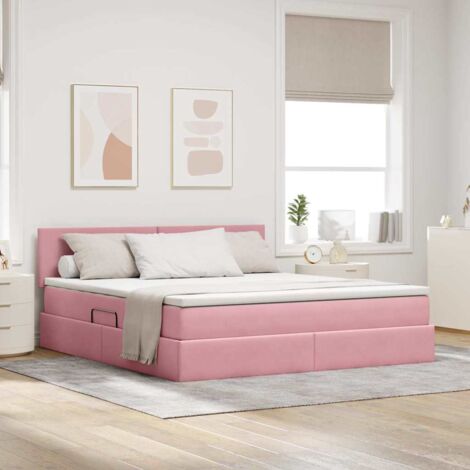 Cama con almacenamiento y LED Rosa 160 x 200 cm Terciopelo