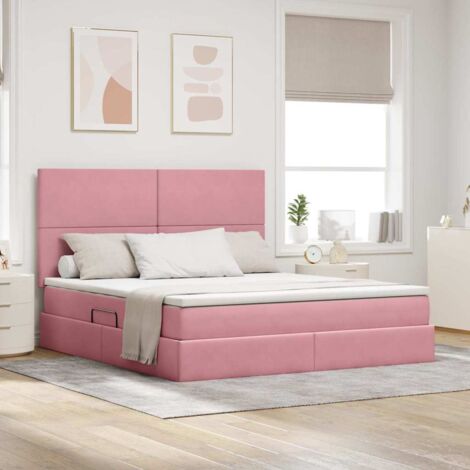 Cama con almacenamiento y LED Rosa 160 x 200 cm Terciopelo