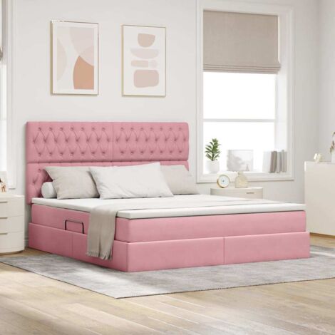 Cama con almacenamiento y LED Rosa 180 x 200 cm Terciopelo