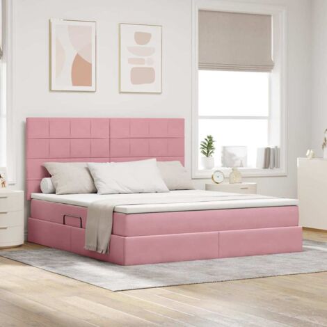 Cama con almacenamiento y LED Rosa 180 x 200 cm Terciopelo