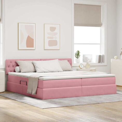 Cama con almacenamiento y LED Rosa 200 x 200 cm Terciopelo