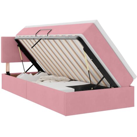 Cama con almacenamiento y LED Rosa 90 x 200 cm Terciopelo