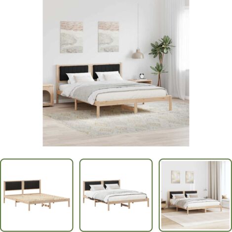 Cama con cabecera -  Estructura de Cama con Cabecera Tapizada Negro 150 x 200 cm