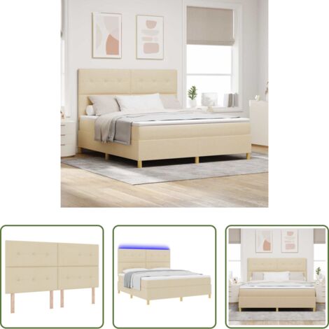 Cama con cabecero ajustable -  Cama Box Spring LED con colchón Crema 180 x 200 cm tela