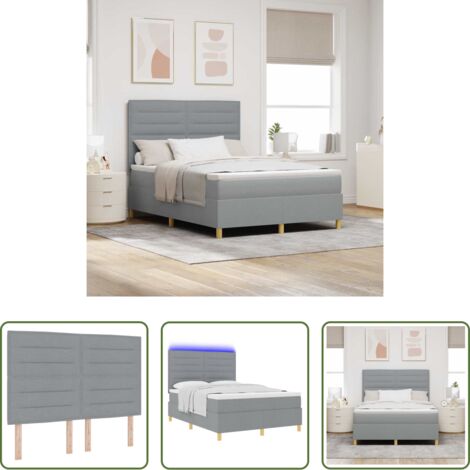 Cama con cabecero ajustable -  Cama Box Spring LED con colchón Gris Claro 140 x 190 cm tela