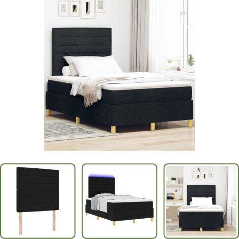 Cama con cabecero ajustable -  Cama Box Spring LED con colchón Negro 120 x 200 cm tela