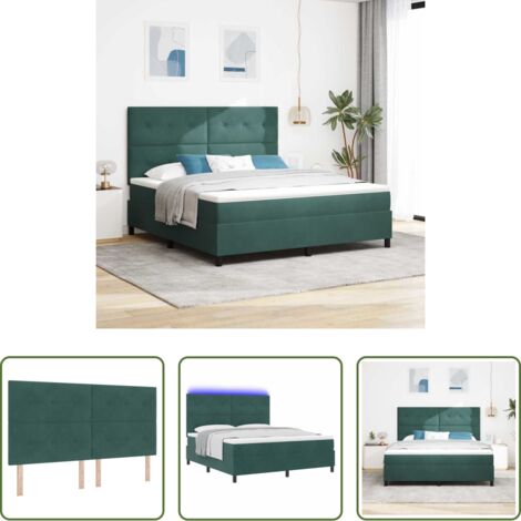 Cama con cabecero ajustable -  Cama Box Spring LED Verde oscuro 180 x 200 cm Terciopelo