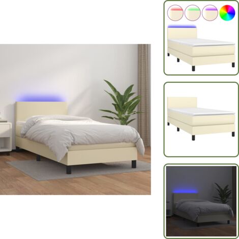 Cama con cabecero ajustable - vidaXL Cama box spring colchón y LED cuero sintético crema 100x200 cm - Luz LED