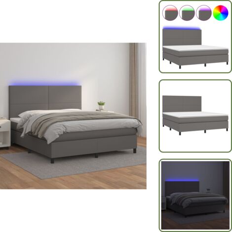 Cama con cabecero ajustable - vidaXL Cama box spring colchón y LED cuero sintético gris 180x200 cm - Luz LED