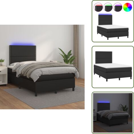 Cama con cabecero ajustable - vidaXL Cama box spring colchón y LED cuero sintético negro 120x200 cm - Tira LED de colores