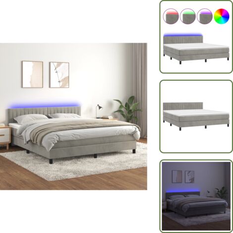 Cama con cabecero ajustable - vidaXL Cama box spring colchón y LED terciopelo gris claro 180x200 cm - Cama con luz LED