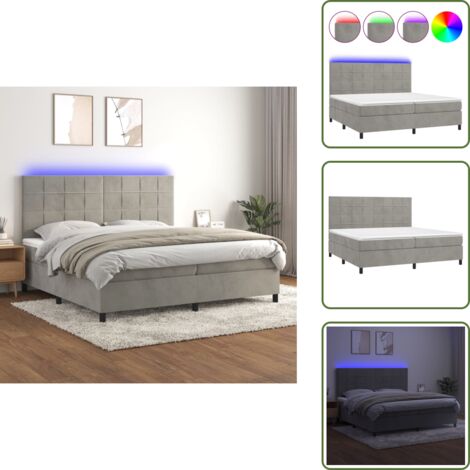 Cama con cabecero ajustable - vidaXL Cama box spring colchón y LED terciopelo gris claro 200x200 cm - Luz LED