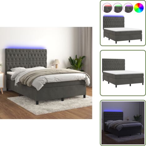 Cama con cabecero ajustable - vidaXL Cama box spring colchón y LED terciopelo gris oscuro 140x200 cm - Luz LED