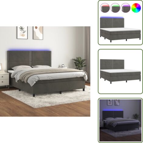 Cama con cabecero ajustable - vidaXL Cama box spring colchón y LED terciopelo gris oscuro 160x200 cm - Cama con protector de piel