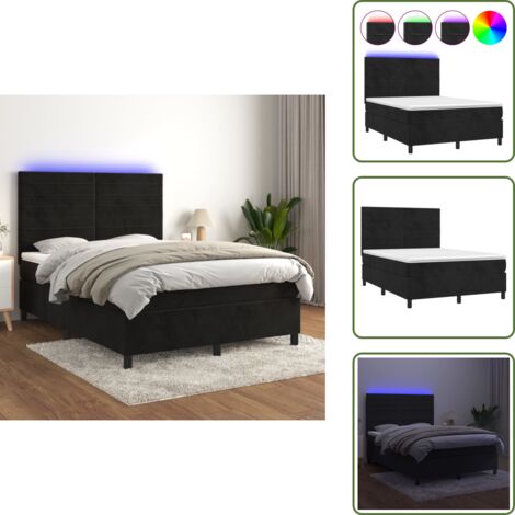 Cama con cabecero ajustable - vidaXL Cama box spring colchón y LED terciopelo negro 140x190 cm - Colchón de muelles