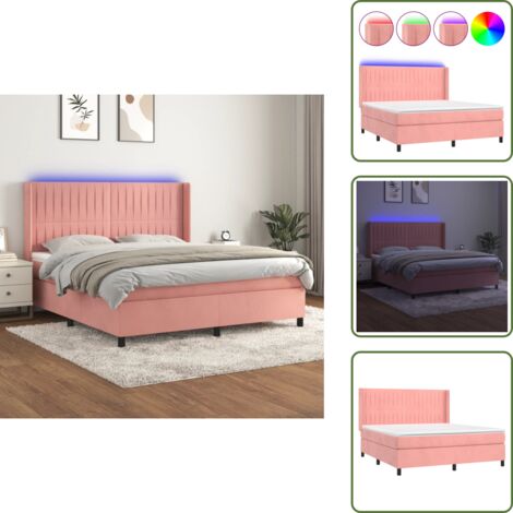 Cama con cabecero ajustable - vidaXL Cama box spring colchón y LED terciopelo rosa 160x200 cm - Luz LED