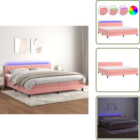 Cama con cabecero ajustable - vidaXL Cama box spring colchón y LED terciopelo rosa 200x200 cm - Luces LED para cama