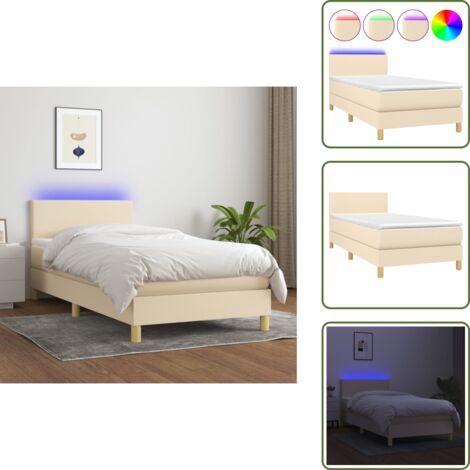 Cama con cabecero ajustable - vidaXL Cama box spring colchón y luces LED tela crema 100x200 cm - Cama con tira LED