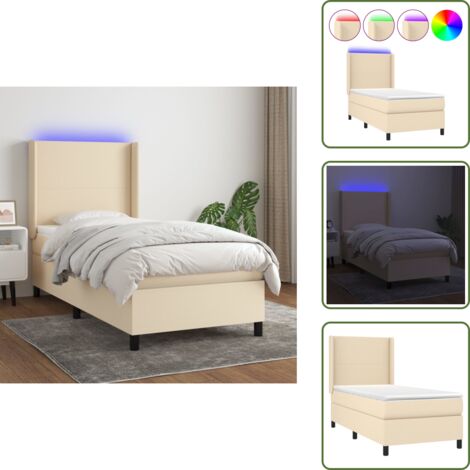 Cama con cabecero ajustable - vidaXL Cama box spring colchón y luces LED tela crema 100x200 cm - Cama con tira LED