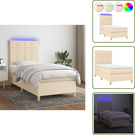 Cama con cabecero ajustable - vidaXL Cama box spring colchón y luces LED tela crema 80x200 cm - Cama con tira LED