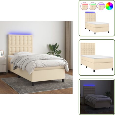 Cama con cabecero ajustable - vidaXL Cama box spring colchón y luces LED tela crema 80x200 cm - Cama con tira LED