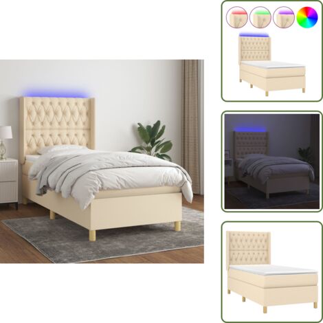 Cama con cabecero ajustable - vidaXL Cama box spring colchón y luces LED tela crema 90x200 cm - Cama con tira LED