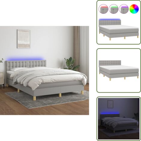Cama con cabecero ajustable - vidaXL Cama box spring colchón y luces LED tela gris claro 140x190 cm - Cama con tira LED