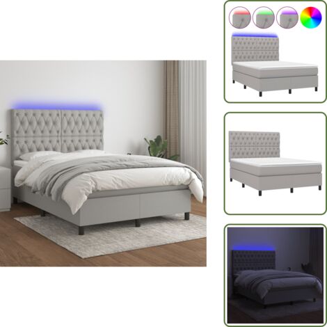 Cama con cabecero ajustable - vidaXL Cama box spring colchón y luces LED tela gris claro 140x190 cm - Cama con tira LED