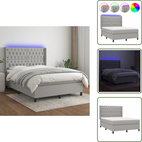 Cama con cabecero ajustable - vidaXL Cama box spring colchón y luces LED tela gris claro 140x190 cm - Cama con tira LED