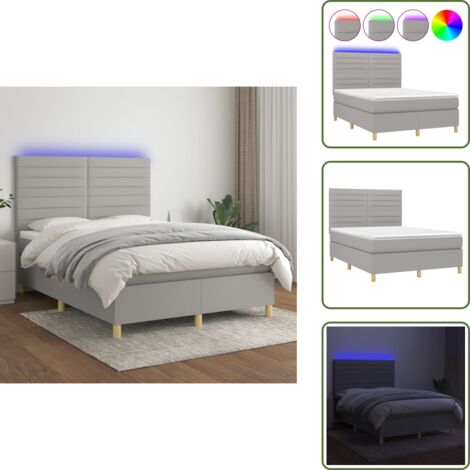 Cama con cabecero ajustable - vidaXL Cama box spring colchón y luces LED tela gris claro 140x190 cm - Cama con tira LED
