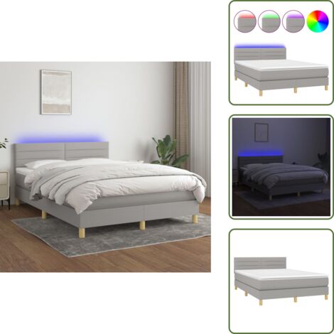 Cama con cabecero ajustable - vidaXL Cama box spring colchón y luces LED tela gris claro 140x200 cm - Cama con tira LED
