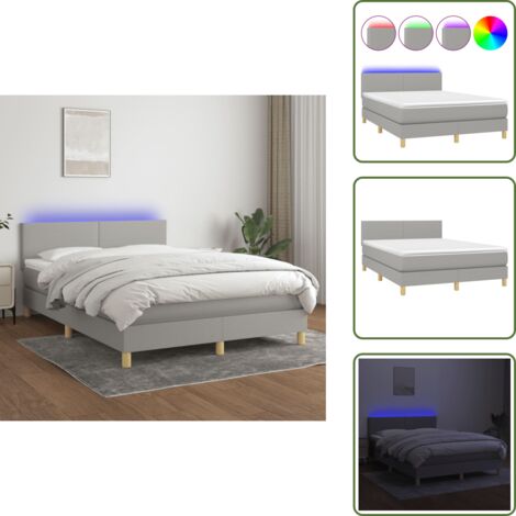 Cama con cabecero ajustable - vidaXL Cama box spring colchón y luces LED tela gris claro 140x200 cm - Cama con tira LED