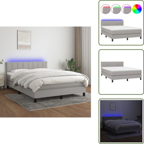Cama con cabecero ajustable - vidaXL Cama box spring colchón y luces LED tela gris claro 140x200 cm - Colchón ensacado