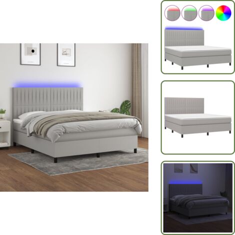 Cama con cabecero ajustable - vidaXL Cama box spring colchón y luces LED tela gris claro 180x200 cm - Cama con tira LED