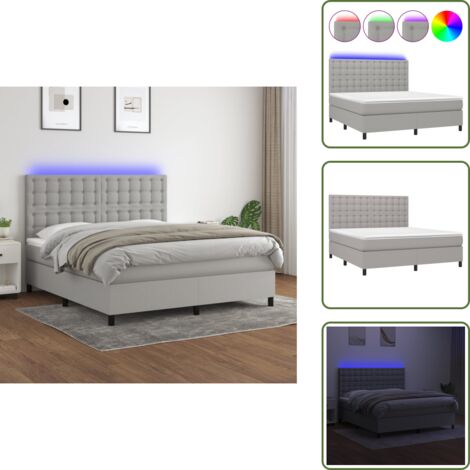 Cama con cabecero ajustable - vidaXL Cama box spring colchón y luces LED tela gris claro 180x200 cm - Cama con tira LED