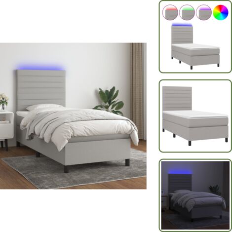 Cama con cabecero ajustable - vidaXL Cama box spring colchón y luces LED tela gris claro 80x200 cm - Cama con tira LED