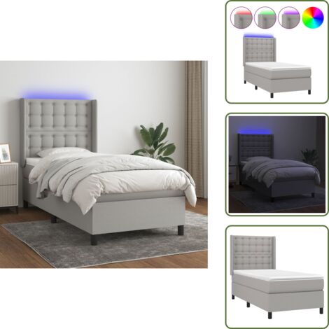 Cama con cabecero ajustable - vidaXL Cama box spring colchón y luces LED tela gris claro 90x190 cm - Cama con tira LED