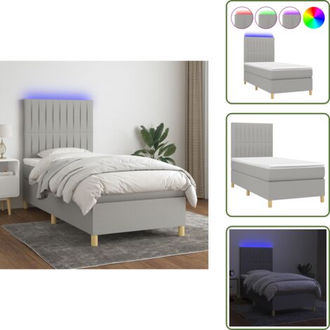 Cama con cabecero ajustable - vidaXL Cama box spring colchón y luces LED tela gris claro 90x190 cm - Cama con tira LED
