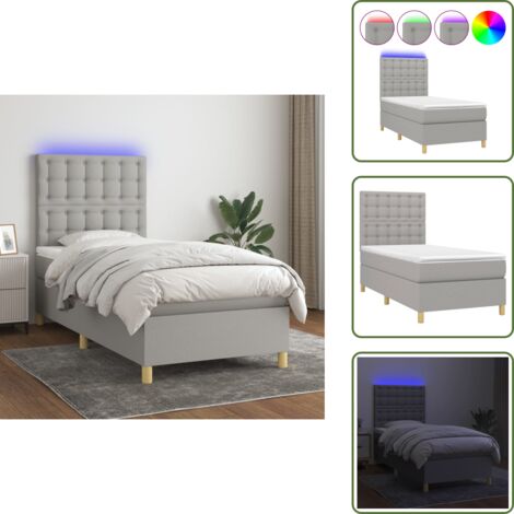 Cama con cabecero ajustable - vidaXL Cama box spring colchón y luces LED tela gris claro 90x200 cm - Cama con tira LED