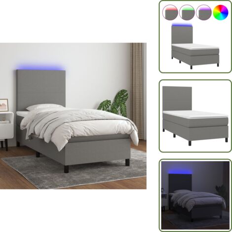 Cama con cabecero ajustable - vidaXL Cama box spring colchón y luces LED tela gris oscuro 100x200 cm - Cama con tira LED
