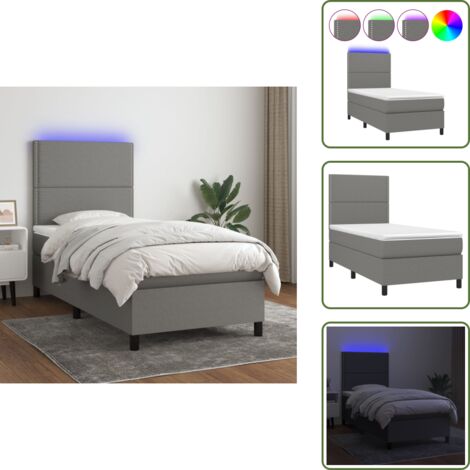 Cama con cabecero ajustable - vidaXL Cama box spring colchón y luces LED tela gris oscuro 100x200 cm - Cama con tira LED